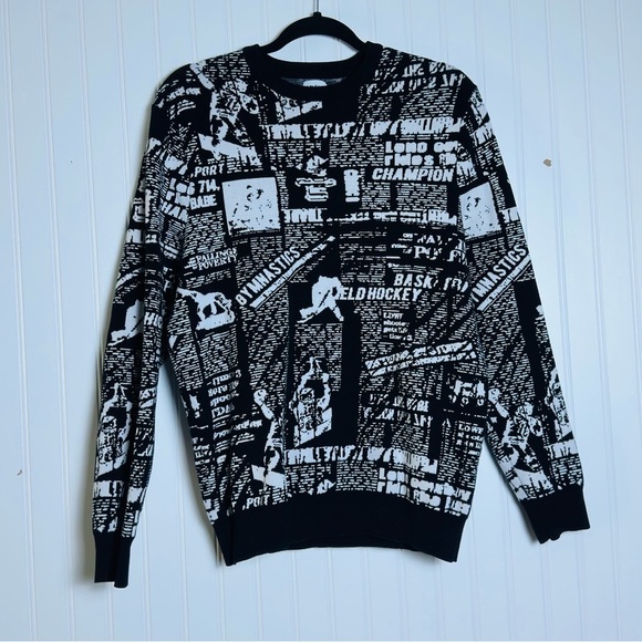 Zara RARE Black and White Graphic Men's Sweater Crew Neck Long Sleeves Size L - Picture 7 of 11